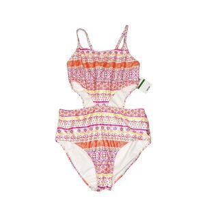 NWT Lucky Brand Tile Print Cut Out One Piece Bathing Suit Size Large (12/14)